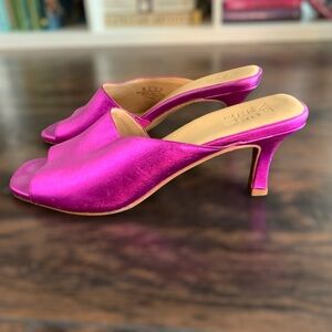 Naturalizer Stacy Mule Dress Sandal - metallic open toe kitten heel size 9